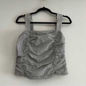 Anthropologie Pilcro Seersucker Stripe Ruched Square Neck Tank Top Size Small